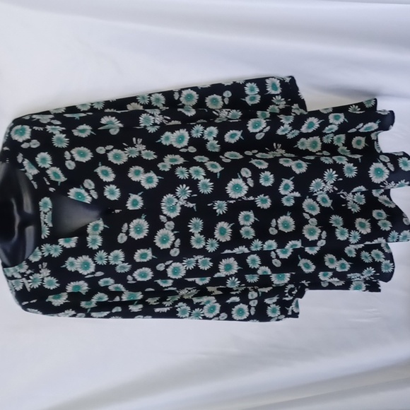 Express Flowy Long Sleeve Mini Dress Black Blue Sunflowers Flowers Floral Spring - Picture 1 of 7